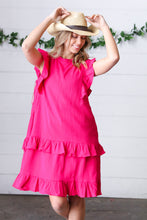 Load image into Gallery viewer, French Rose Tiered Ruffle Crinkle Dress
