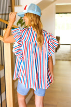 Load image into Gallery viewer, American Red White &amp; Blue Stripe Shirred Yoke Neck Top
