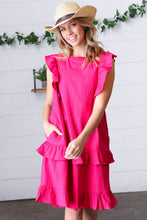 Load image into Gallery viewer, French Rose Tiered Ruffle Crinkle Dress
