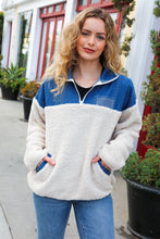 Load image into Gallery viewer, Good Vibes Denim &amp; Ivory Patchwork Sherpa Half Zip Pullover
