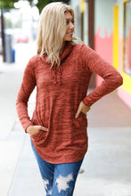 Load image into Gallery viewer, Be Your Best Marled Cowl Neck Pocketed Top in Rust
