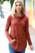 Load image into Gallery viewer, Be Your Best Marled Cowl Neck Pocketed Top in Rust

