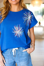 Load image into Gallery viewer, Light Me Up Sequin Firework Dolman Top in Blue
