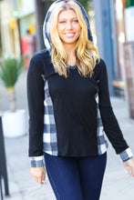 Load image into Gallery viewer, Adorable In Black &amp; Ivory Plaid Hacci Knit Hoodie
