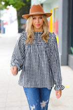 Load image into Gallery viewer, Adorable in Gingham Shirred Mock Neck Top in Black
