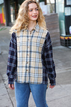 Load image into Gallery viewer, Navy &amp; Beige Cotton Plaid Hi-Lo Shirt Top
