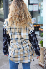 Load image into Gallery viewer, It&#39;s All Possible Navy &amp; Beige Cotton Plaid Hi-Lo Shirt Top

