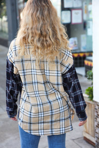 It's All Possible Navy & Beige Cotton Plaid Hi-Lo Shirt Top