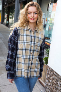 It's All Possible Navy & Beige Cotton Plaid Hi-Lo Shirt Top