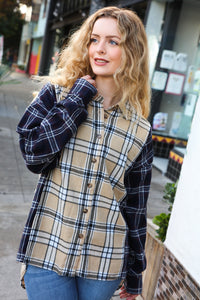 It's All Possible Navy & Beige Cotton Plaid Hi-Lo Shirt Top