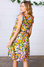 Load image into Gallery viewer, Indigo &amp; Lemon Floral Babydoll Ruffle Dress
