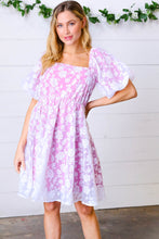 Load image into Gallery viewer, Magenta Floral Burnout Velvet Puff Sleeve Dress
