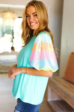 Load image into Gallery viewer, Stand Out Rainbow Sequin Puff Sleeve Top in Mint
