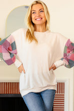 Load image into Gallery viewer, Stand Out Cream Checker Textured Knit Bubble Sleeve Top
