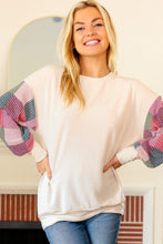 Load image into Gallery viewer, Stand Out Cream Checker Textured Knit Bubble Sleeve Top
