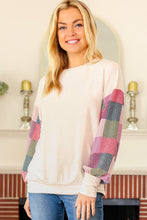 Load image into Gallery viewer, Stand Out Cream Checker Textured Knit Bubble Sleeve Top
