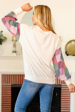 Load image into Gallery viewer, Stand Out Cream Checker Textured Knit Bubble Sleeve Top
