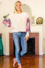 Load image into Gallery viewer, Stand Out Cream Checker Textured Knit Bubble Sleeve Top
