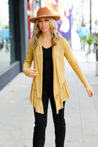 Face the Day Two-Tone Ruffle Cardigan in Mustard