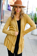 Load image into Gallery viewer, Face the Day Two-Tone Ruffle Cardigan in Mustard

