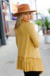 Face the Day Two-Tone Ruffle Cardigan in Mustard