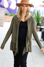 Load image into Gallery viewer, Face the Day Two-Tone Ruffle Cardigan in Olive Green
