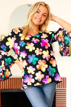 Load image into Gallery viewer, Be Bold Black Floral Hi-Lo Ruffle Sleeve Woven Top
