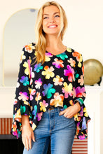 Load image into Gallery viewer, Be Bold Black Floral Hi-Lo Ruffle Sleeve Woven Top
