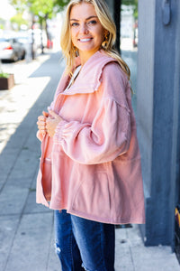 Beautiful You Cinched Waist Zip Up Fleece Jacket in Blush