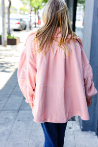 Beautiful You Cinched Waist Zip Up Fleece Jacket in Blush