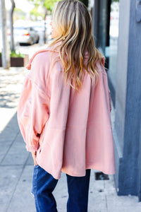 Beautiful You Cinched Waist Zip Up Fleece Jacket in Blush