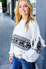 Load image into Gallery viewer, Ready For Anything Taupe &amp; Black Tassel Aztec Sweater
