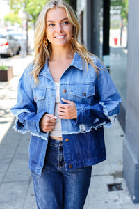 Denim Days Blue Color Block Distressed Denim Jacket