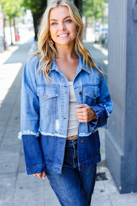 Denim Days Blue Color Block Distressed Denim Jacket