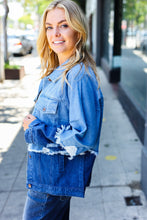 Load image into Gallery viewer, Denim Days Blue Color Block Distressed Denim Jacket
