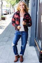 Load image into Gallery viewer, City Streets Burgundy &amp; Rust Plaid Studded Cropped Jacket
