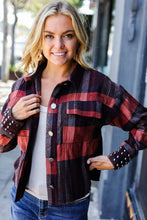 Load image into Gallery viewer, City Streets Burgundy &amp; Rust Plaid Studded Cropped Jacket
