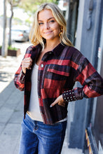 Load image into Gallery viewer, City Streets Burgundy &amp; Rust Plaid Studded Cropped Jacket
