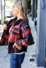 Load image into Gallery viewer, City Streets Burgundy &amp; Rust Plaid Studded Cropped Jacket
