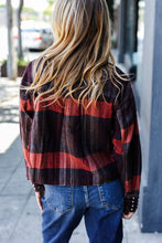 Load image into Gallery viewer, City Streets Burgundy &amp; Rust Plaid Studded Cropped Jacket
