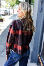 Load image into Gallery viewer, City Streets Burgundy &amp; Rust Plaid Studded Cropped Jacket
