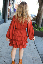 Load image into Gallery viewer, On My Way Rust Smocked Waist Tiered Ruffle Lined Dress
