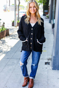 Take The Chill Away Black Button Down Boyfriend Cardigan