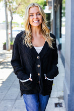 Load image into Gallery viewer, Take The Chill Away Black Button Down Boyfriend Cardigan
