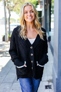 Take The Chill Away Black Button Down Boyfriend Cardigan