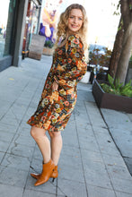 Load image into Gallery viewer, Hello Beautiful Rust Plaid &amp; Floral Patchwork Square Neck Dress
