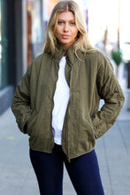 Load image into Gallery viewer, City Streets Olive Cotton Quilted Zip Up Jacket
