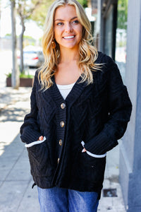 Take The Chill Away Black Button Down Boyfriend Cardigan