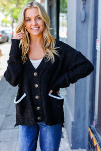 Take The Chill Away Black Button Down Boyfriend Cardigan