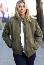 Load image into Gallery viewer, City Streets Olive Cotton Quilted Zip Up Jacket
